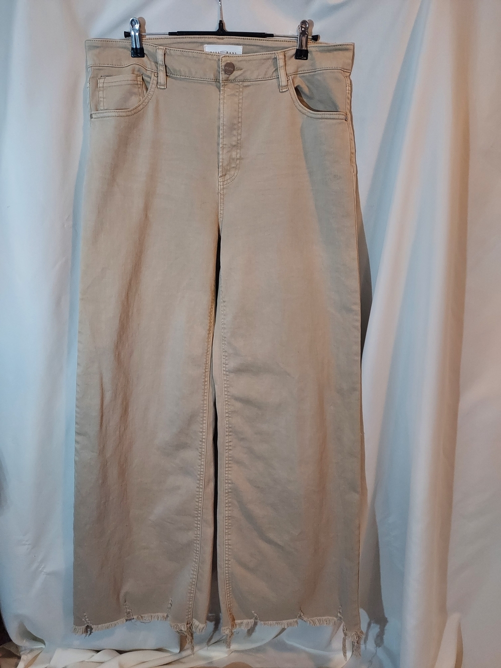 RISEN RDP5383 Tummy Control High Rise Raw Edge Hem Wide Leg Jeans - Khaki Beige